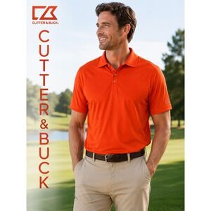 Cutter & Buck Polo Shirt Mens Small Orange Golf Performance DryTec Short Sleeve